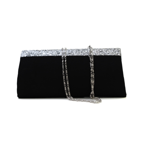 Дамска елегантна чанта в черно и сребро 226