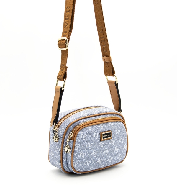 Дамска чанта през рамо в синьо и таба 1111 M178 SP Print Silver&Polo