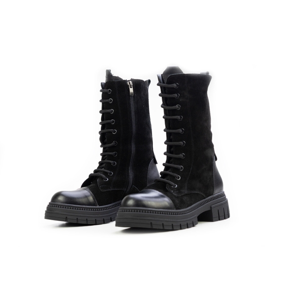 Дамски ежедневни боти в комбинация естествена кожа и естествен велур черни 184-2-61-132