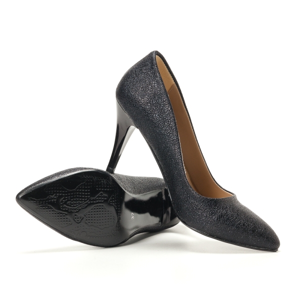Дамски елегантни обувки на ток черни 150 шагрен