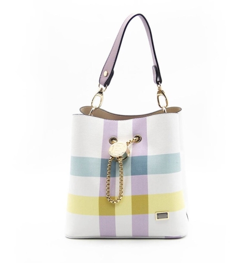 Дамска елегантна чанта в бяло и лилаво 967 M71 Kareli Ekose Silver&Polo