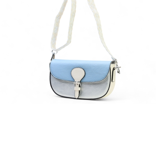 Дамска чанта през рамо в сребро и синьо 11054