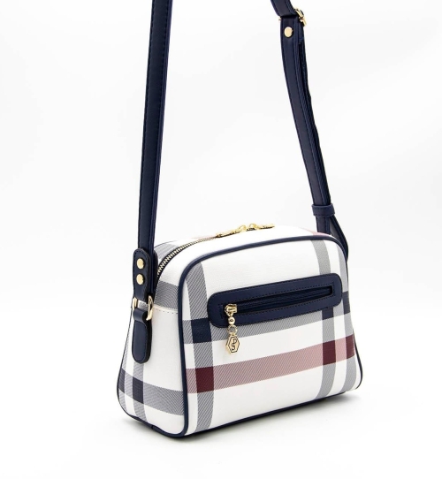Дамска чанта през рамо в бяло синьо и червено 1093 MK3 Kareli Ekose Silver&Polo