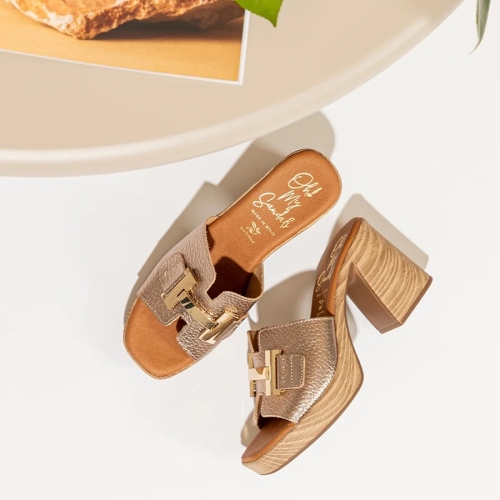 Дамски ежедневни чехли от естествена кожа в злато 5635 Oh My Sandals