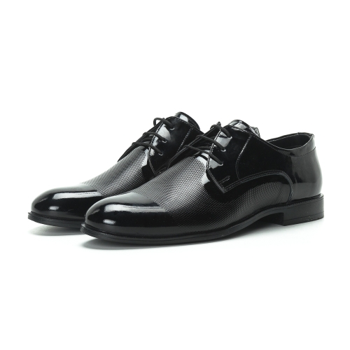 Мъжки елегантни обувки черни от естествен лак 1200-57-1