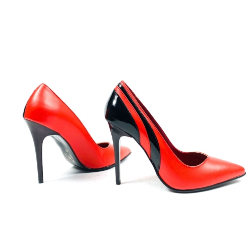 Дамски елегантни обувки на ток в червено и черно 334-01-15